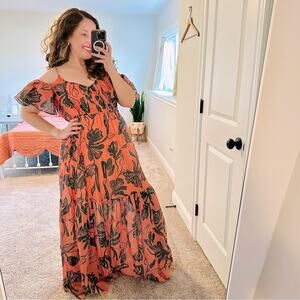 Tanya Taylor Pink Green Leaf Silk Cotton Maxi Dress 4